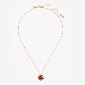 ♠️Kate Spade 3D Red Rose Blooms Mini Pendant Necklace, Rose Gold NWT